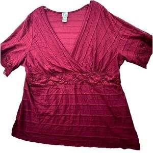 Vintage Babydoll Top Womens 22/24 Maroon Fairy Boho Y2K Dark‎ Romantic VNeck